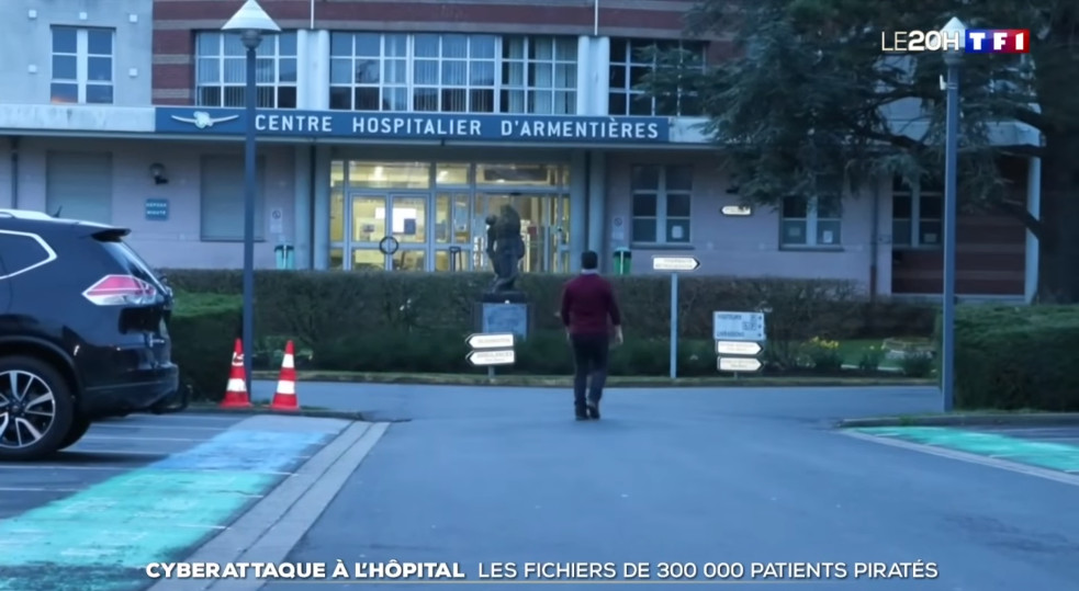 L’attaque sur le Centre hospitalier d’Armentières et le message des cybercriminels. Captures d’écran TF1.