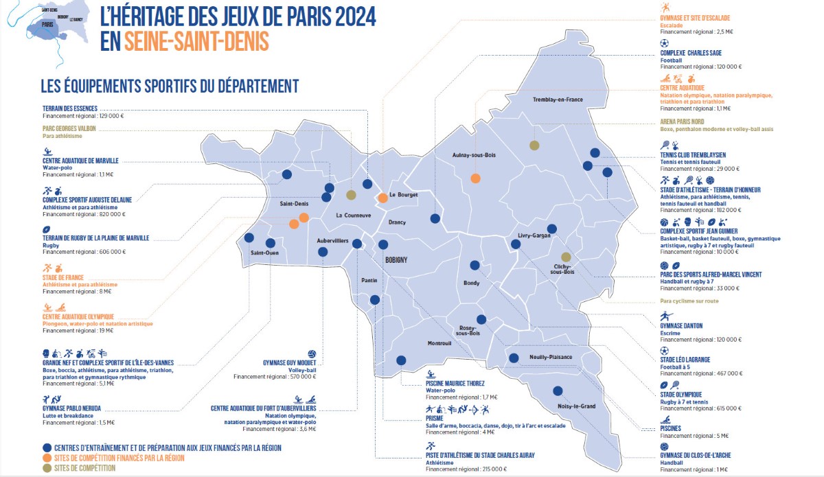 La Seine-Saint-Denis est le département qui bénéficiera du plus grand nombre d’équipements liés aux Jeux. Document Région IDF.