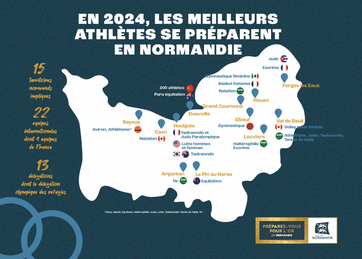 La carte de l’accueil normand pour les Jeux. Carte Région Normandie.