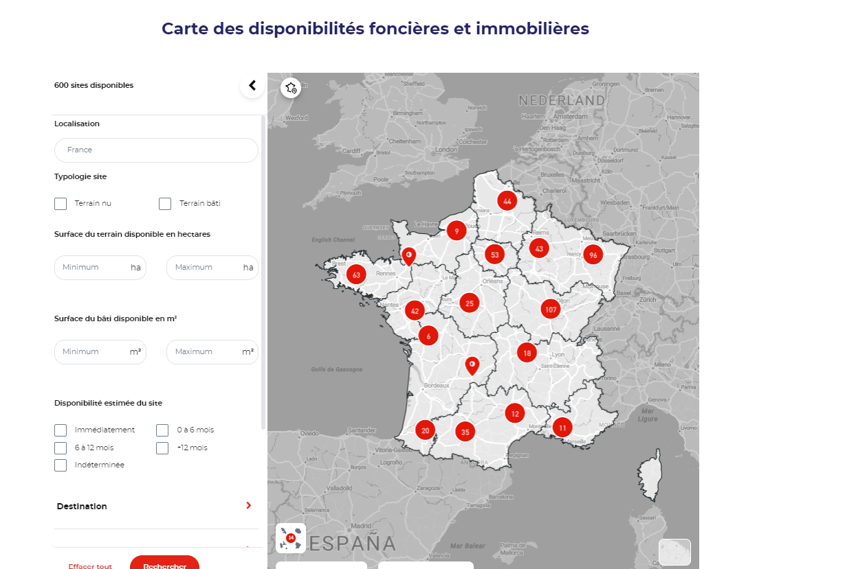 Carte des disponibilités foncières et immobilières. Photo d’illustration CEREMA