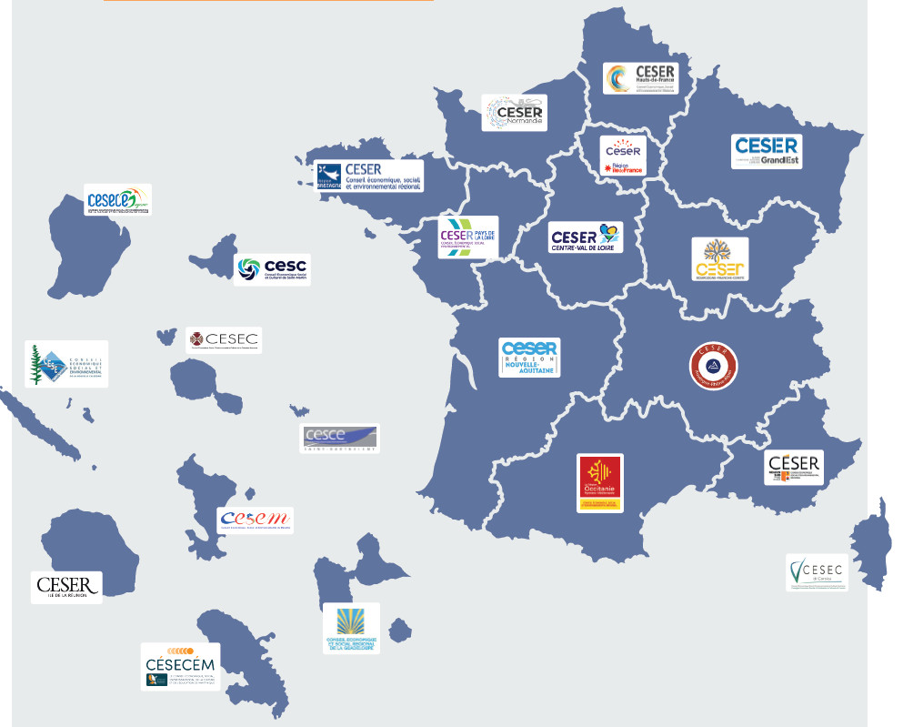 La carte des CESER de France. Document CESER de France