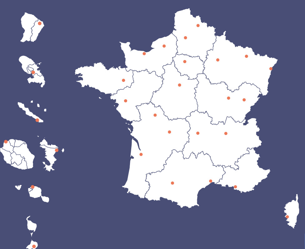 Les directions de l’ADEME en région. Document ADEME.