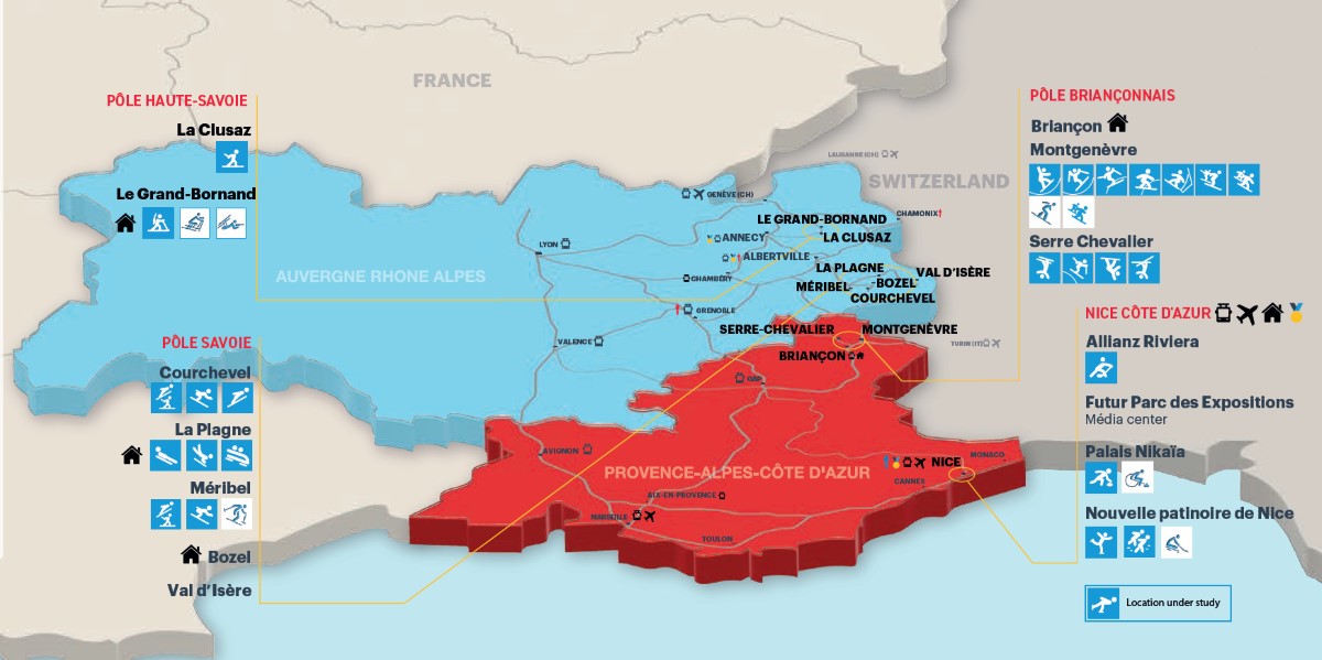 La carte (provisoire) des épreuves. Document COJOP.