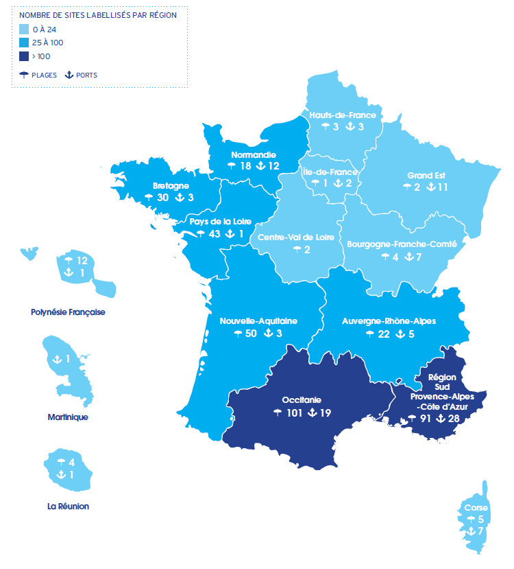 La carte des Pavillons Bleus en France