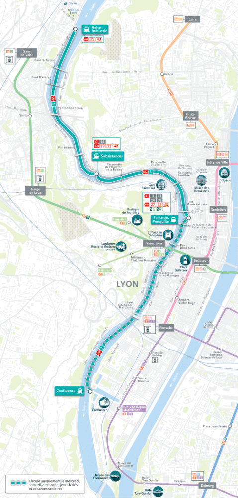 Le parcours de la navette à travers Lyon.