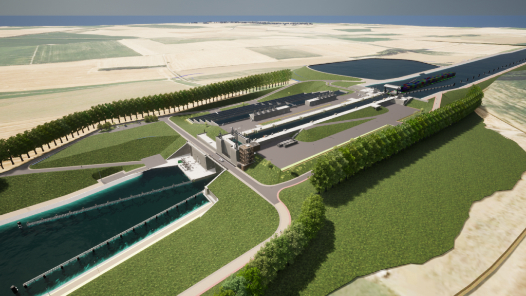 Perspective de l’écluse de Cartigny (Oise). Documents Canal Seine-Nord-EuropeONE-AEI-SCSNE 