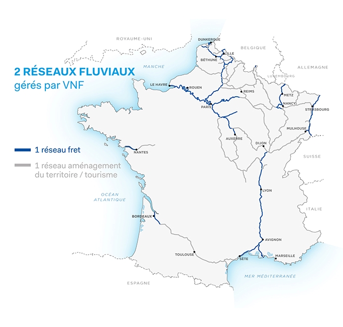 Le réseau de fret géré par VNF. Document VNF.